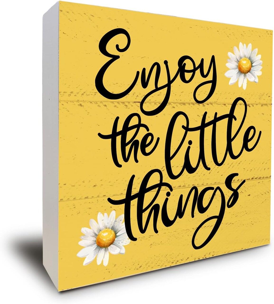 Summer Daisies Wooden Box Sign For Tabletop Decor, Bathroom Shelf Decoration, Farmhouse Living Room Bedroom Wall Decor, Enjoy The Little Things Sign